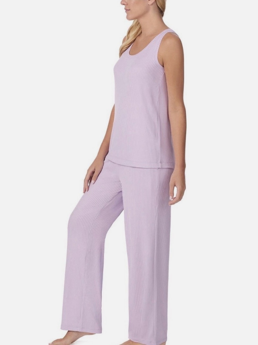 Women's Lavender Ribbed Button-Front 3 Piece Lounge Set - Picture 3 of 6